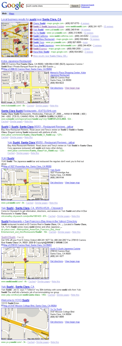 Four Blended Local Maps in one Google SERP